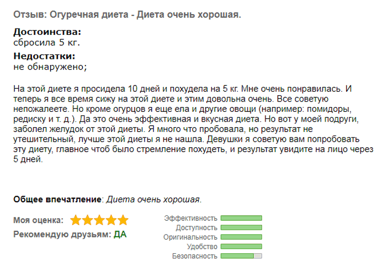Отзывы огуречная диета